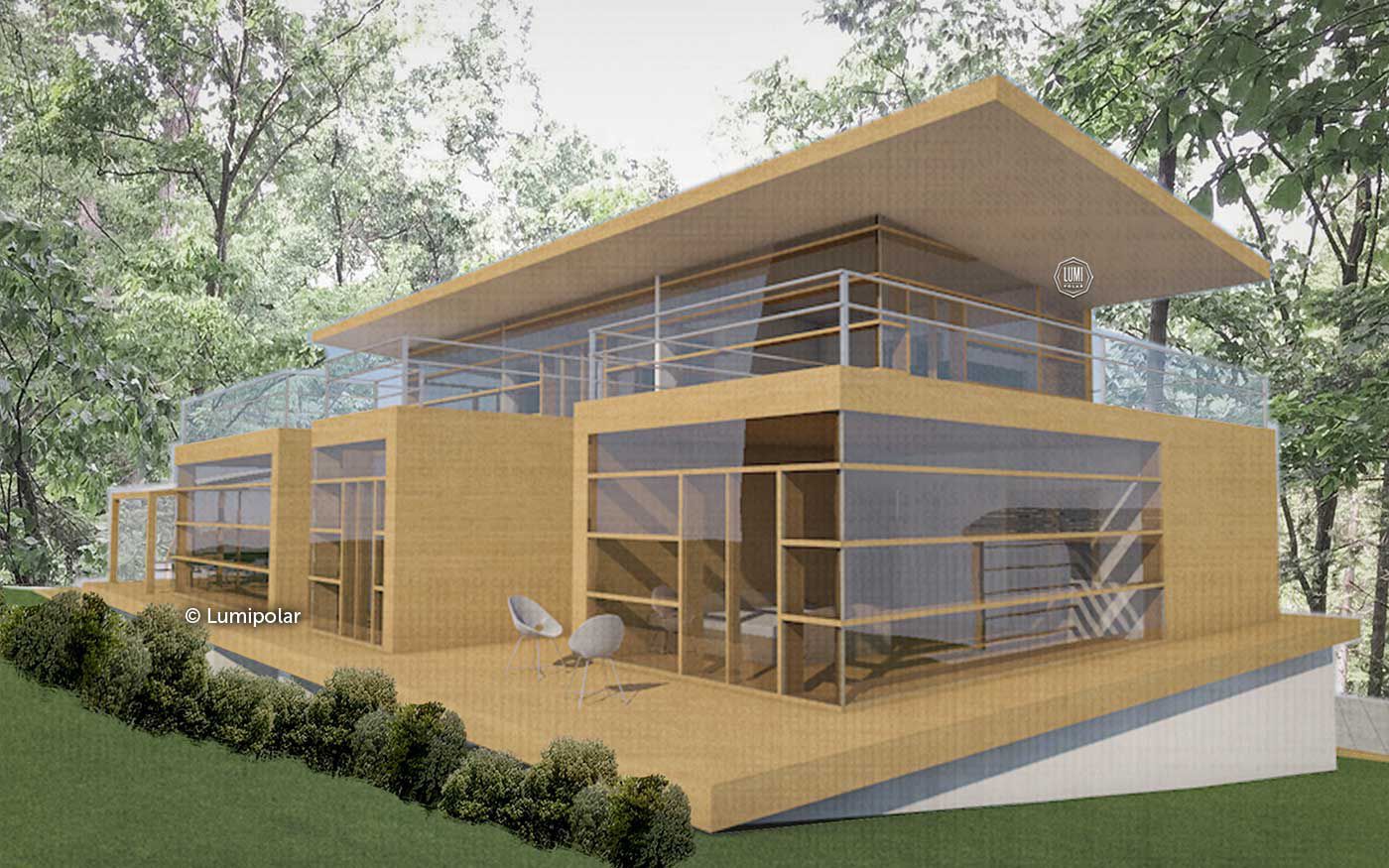 Casa prefabricada / moderna / de madera laminada encolada / de