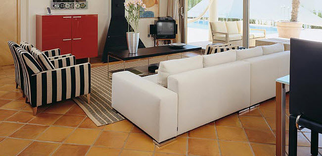 Baldosa para salón / para suelo / de terracota / pulida mecanica ... Baño color paja