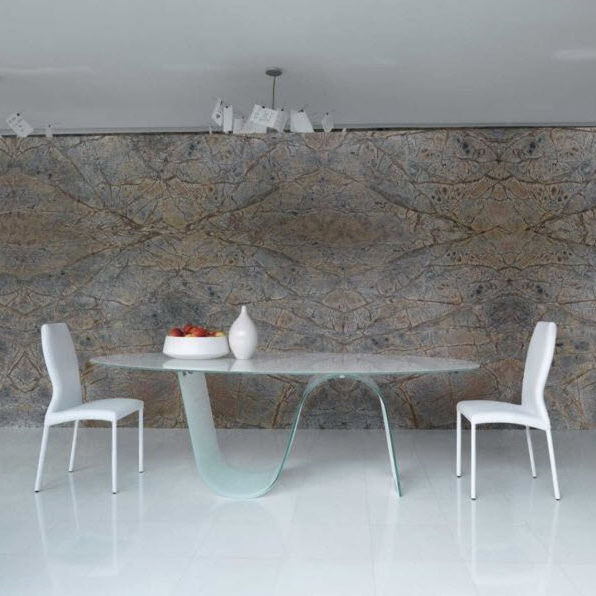 Mesa de comedor / moderna / de vidrio templado / de acero cromado ...