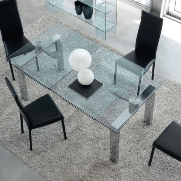 Mesa de comedor / moderna / de vidrio templado / de acero cromado ...