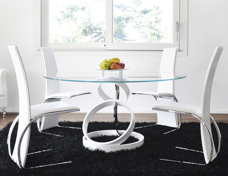 Mesa de comedor de diseño original / de vidrio templado / de acero ... Mesa de comedor de diseño original / de vidrio templado / de acero ...