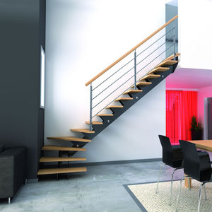 escalera en L / estructura de metal / con peldaños de madera / sin contrahuellas