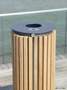 cubo de basura público / de acero / de madera / con cenicero integrado