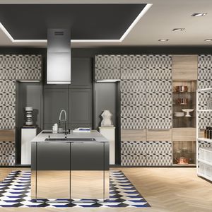 cocina moderna / de vidrio / de chapa de madera / con isla