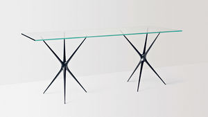 mesa moderna / de vidrio / de aluminio / rectangular