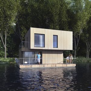 casa flotante / moderna / de hormigón / ecológica