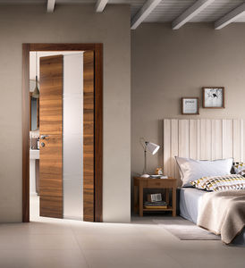 puerta de interior / abatible / de madera / semividriada