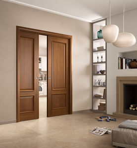 puerta de interior / abatible / de madera / semividriada