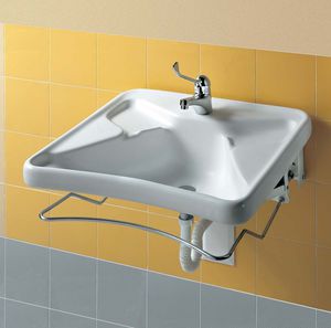 lavabo suspendido / rectangular / de cerámica / moderno