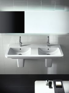 lavabo doble / suspendido / rectangular / de cerámica
