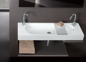 lavabo suspendido / rectangular / de cerámica / moderno