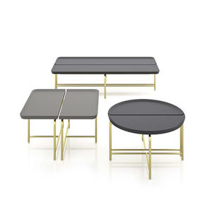mesa de centro moderna / de metal / de madera lacada / redonda