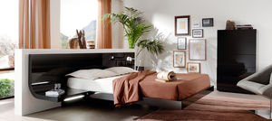 cama flotante / doble / moderna / de madera