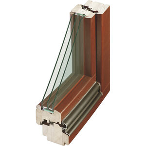 ventana abatible / de madera / con vidrio triple / de corte térmico