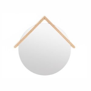 espejo de pared / moderno / redondo / de roble