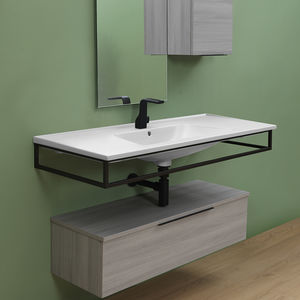 lavabo suspendido / rectangular / de cerámica / moderno