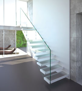 escalera recta / peldaños de acero inoxidable / con peldaños de vidrio / sin contrahuellas