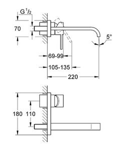 grifo monomando para lavabo / de pared / de metal cromado / para baño