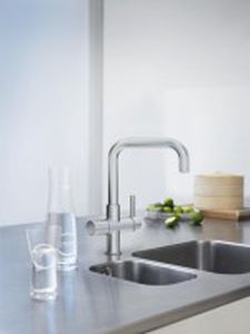 grifo monomando de metal cromado / para cocina / con 1 orificio / de agua fría