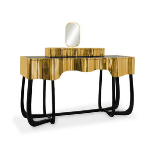 consola de diseño original / de caoba / de latón pulido / con cajón