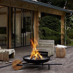 brasero de jardín de leña / de acero / moderno / con barbacoa