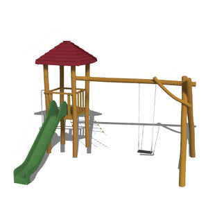 estación de juego para parque infantil / de madera / de acero inoxidable / modulable
