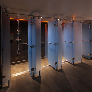 cabina de ducha de fibra acrílica / de acero inoxidable / para uso profesional / rectangular