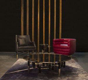 mesa de centro moderna / de vidrio / de acero inoxidable / de latón