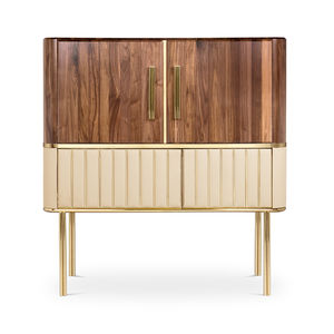 mueble bar moderno / de nogal / de latón pulido / de cuero