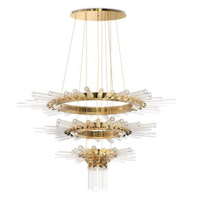 lámpara araña moderna / de cristal / de latón chapado en oro / halógena