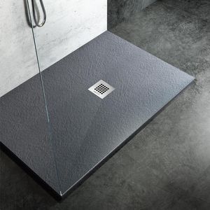 plato de ducha rectangular / de resina / de mármol / antideslizante