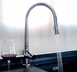 grifo monomando de latón cromado / para cocina / con 1 orificio / con ducha extraíble