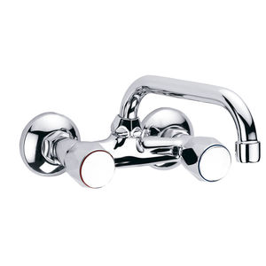 grifo mezclador de pared / de latón cromado / para cocina / con 2 orificios
