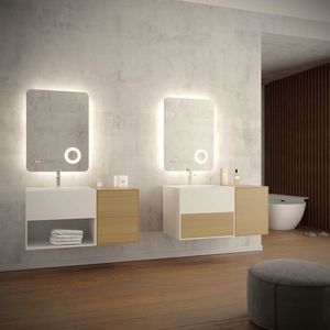 mueble de lavabo suspendido / de pie / de roble / de nogal