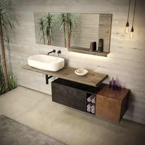 mueble de lavabo mural / de madera maciza / de madera lacada / de chapa de madera