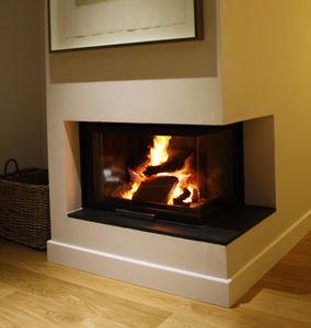 chimenea con puerta retráctil / de leña / moderna / hogar cerrado
