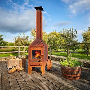 chimenea de jardín / de leña / de diseño industrial / cerrada