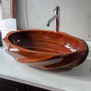 lavabo sobre encimera / ovalado / de madera maciza / de chapa de madera