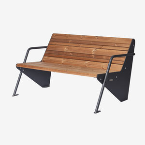 banco público / moderno / de madera pintada / de acero con revestimiento en polvo