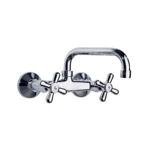 grifo mezclador de pared / de latón cromado / para cocina / con 2 orificios