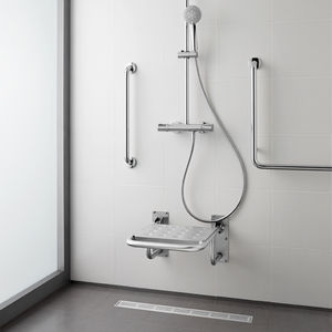 asiento de ducha abatible / de pared / de acero inoxidable / para el sector servicios