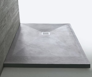 plato de ducha rectangular / de piedra / a medida / a ras de suelo