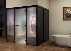 cabina de ducha de vapor / de vidrio / rectangular / con puerta abatible