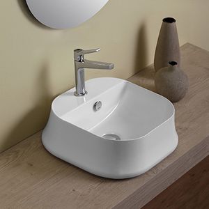 lavabo sobre encimera / cuadrado / de cerámica / moderno