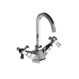 grifo mezclador para lavabo / de libre instalación / de metal cromado / de bronce
