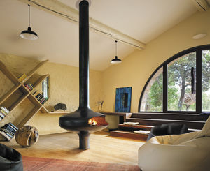 chimenea de gas / moderna / hogar abierto / central