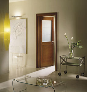 puerta de interior / abatible / de madera / semividriada