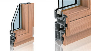 ventana basculante / de madera / de aluminio / con vidrio doble