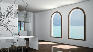 ventana corredera / de madera / de aluminio / con vidrio doble