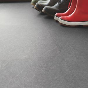 suelo laminado de HDF / flotante con sistema clic / aspecto piedra / para edificio público
